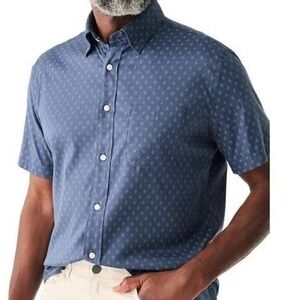 Faherty Men's Blue Geo Print Movement Short Sleeve Button Down Shirt - Large
